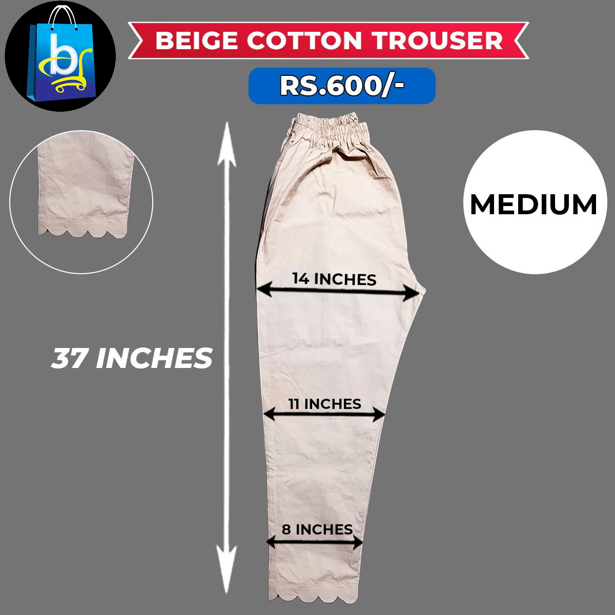 Beige Ladies Cotton Trouser-Medium
