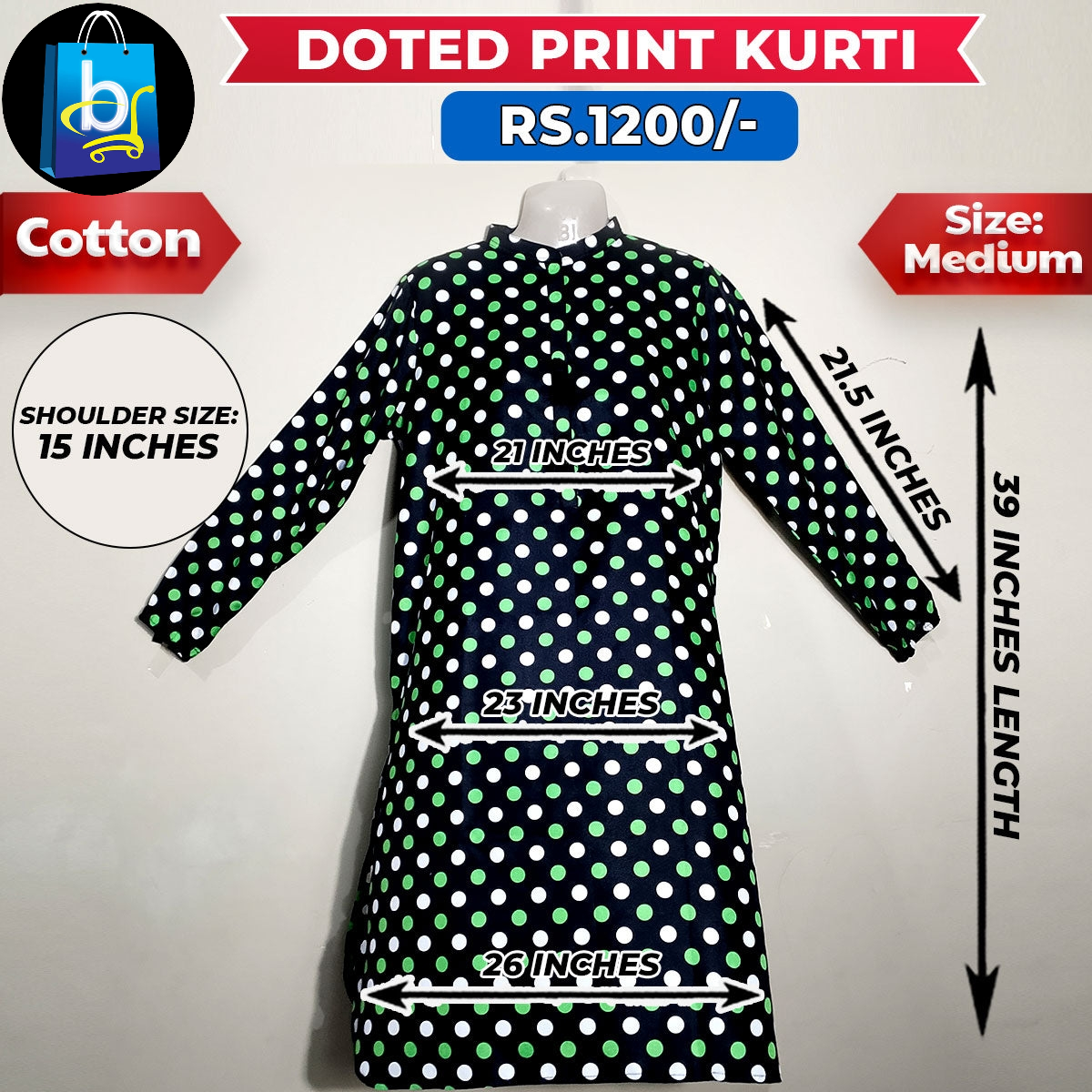 Doted Print Ladies Cotton Kurti - Medium