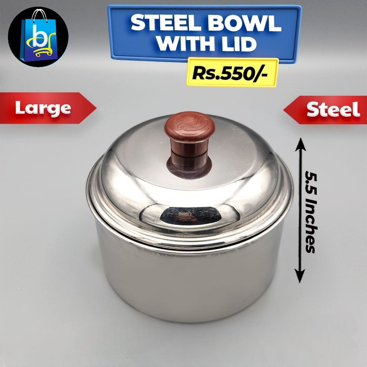 Steel Bowl With lid - Large