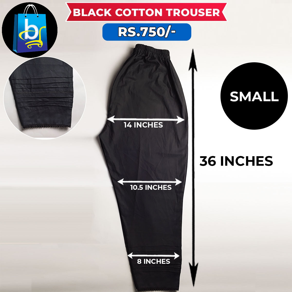 Black Ladies Cotton Trouser Small
