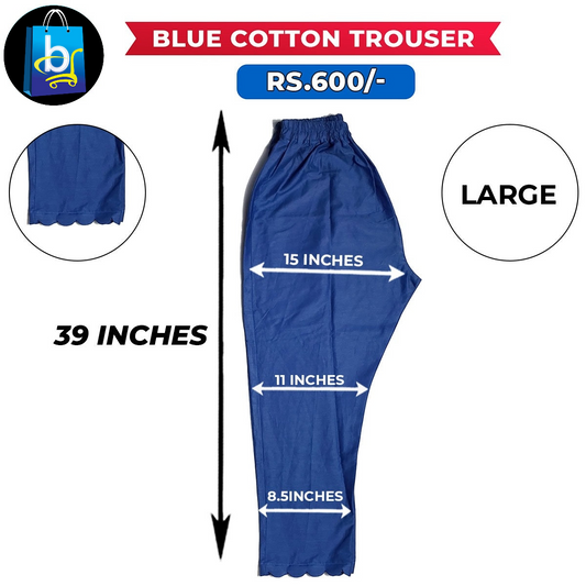Blue Ladies Cotton Trouser-Large