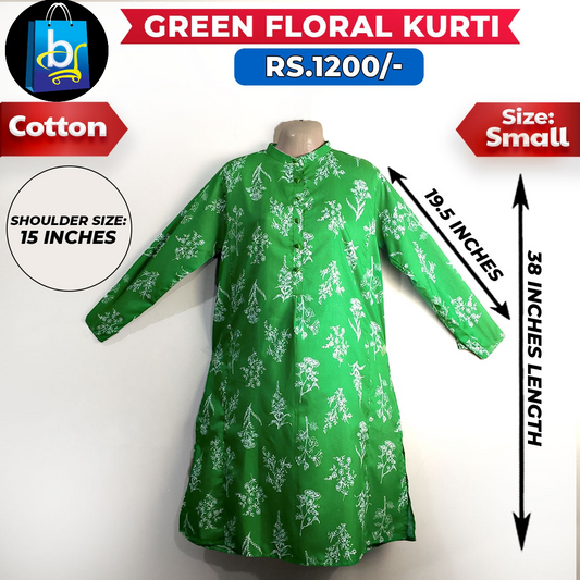 Green Floral Ladies Cotton Kurti-Small