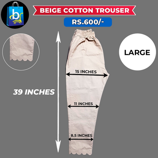 Beige Ladies Cotton Trouser-Large