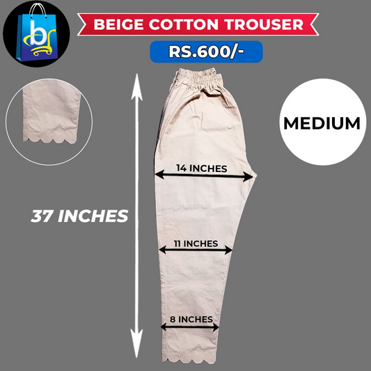 Beige Ladies Cotton Trouser-Medium