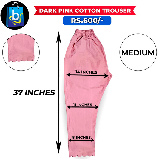 Dark Pink Ladies Cotton Trouser-Medium