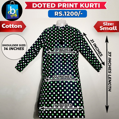 Doted Print Ladies Cotton Kurti - Small
