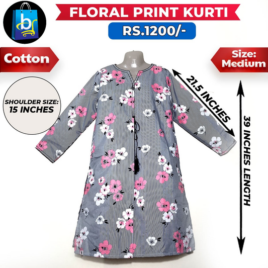 Floral Print Ladies Cotton Kurti - Medium