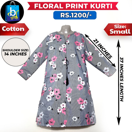 Floral Print Ladies Cotton Kurti - Small