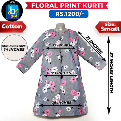Floral Print Ladies Cotton Kurti - Small