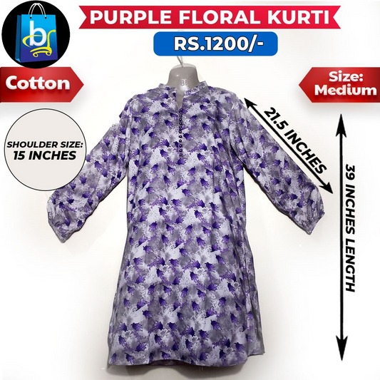 Purple Floral Ladies Cotton Kurti - Medium