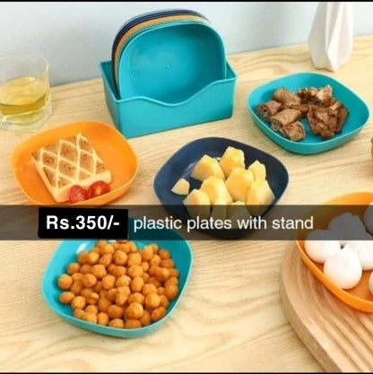 Plastic Plates with Stand 10 PCS