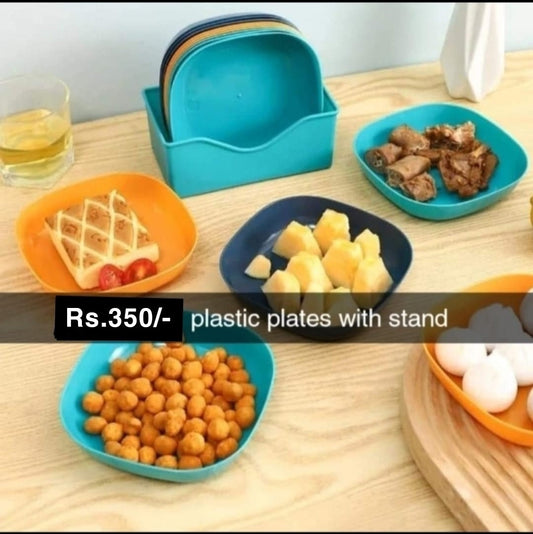 Plastic Plates with Stand 10 PCS