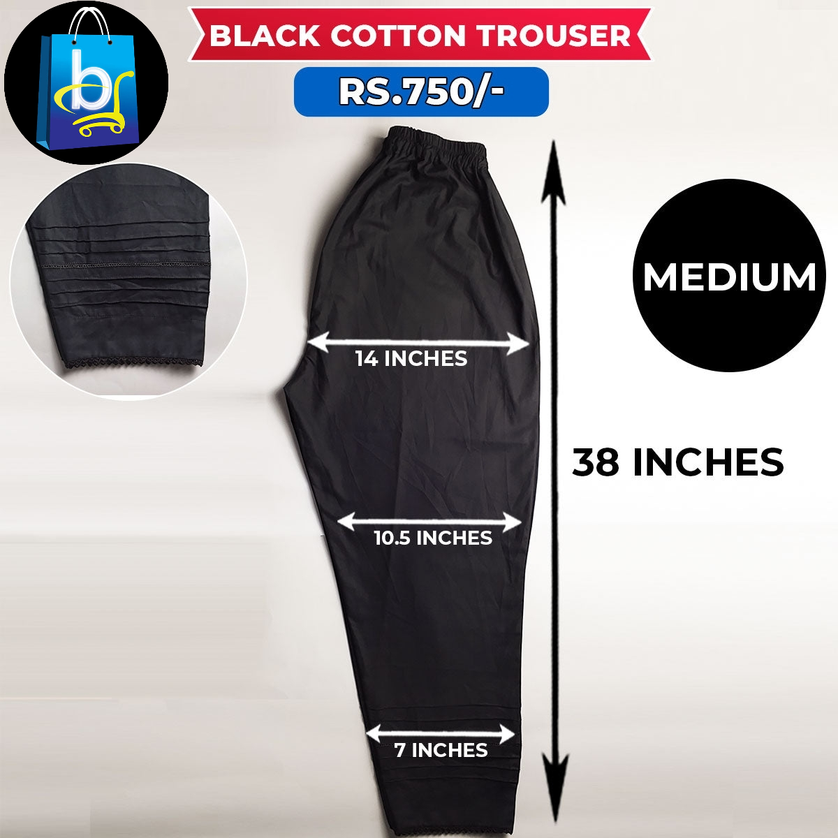 Black Ladies Cotton Trouser Medium