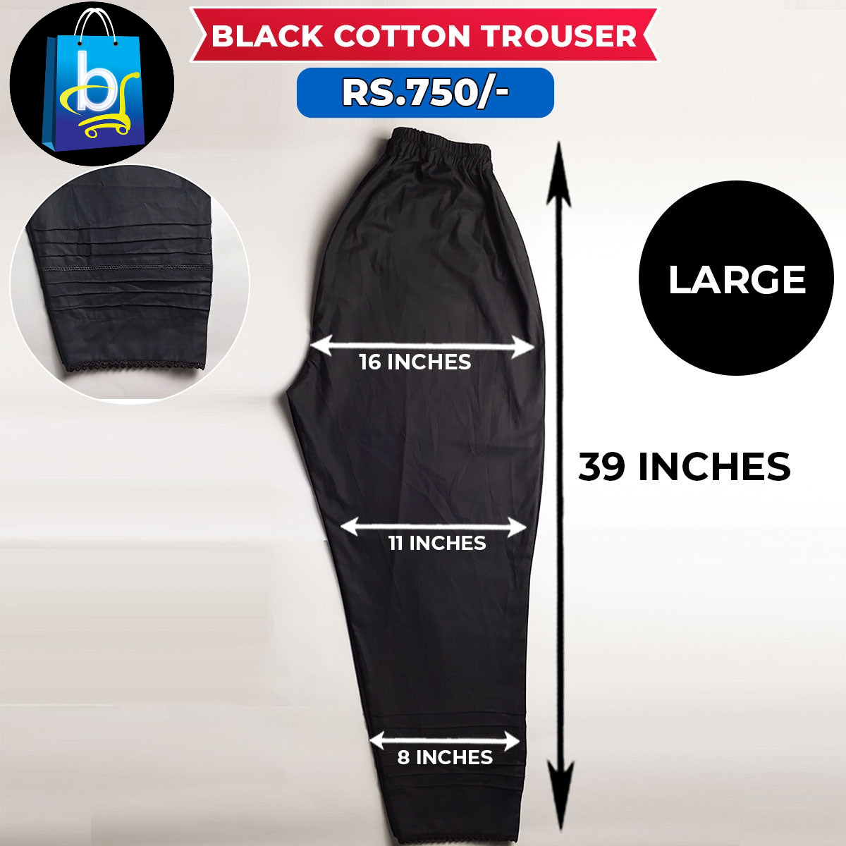 Black Ladies Cotton Trouser Large