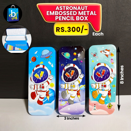 Astronaut Embossed Metal Pencil Box